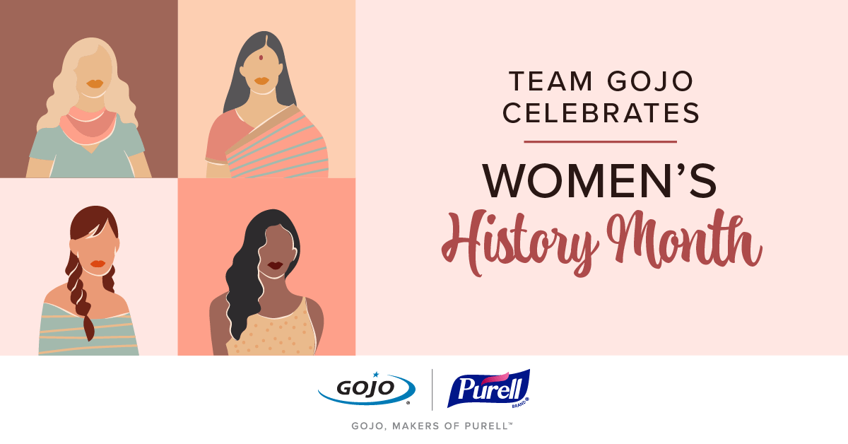 A graphic image of four women with text "Team GOJO Celebrates Women's History Month."