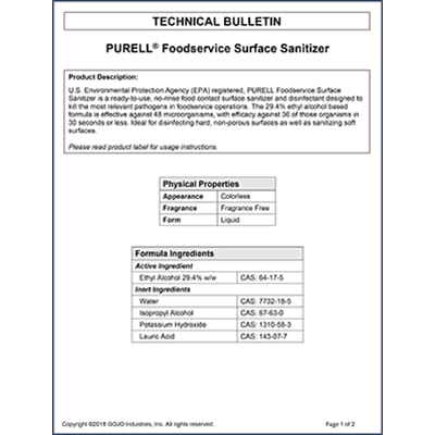 PURELL Foodservice Surface Sanitizer Technical Bulletin