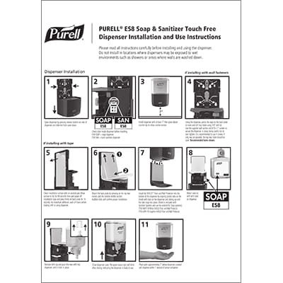 PURELL ES8 Dispenser Installation Instructions English and French
