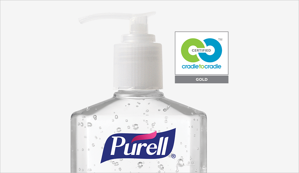 PURELL Hand Sanitizer Bottle with Cradle to Cradle Gold Certification Logo