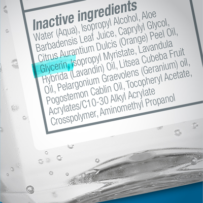 Image showing the ingredient Glycerin on a PURELL bottle label